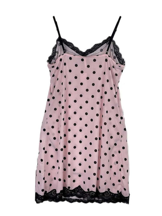 Women's Polka Dot Elastic Lace Slim Fit Nightgown Pink