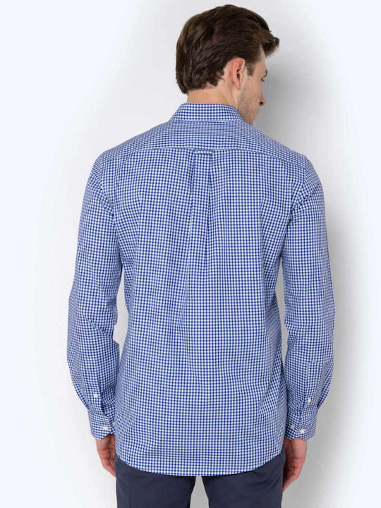 The Bostonians Men's Shirt Long Sleeve Cotton Checked Blue