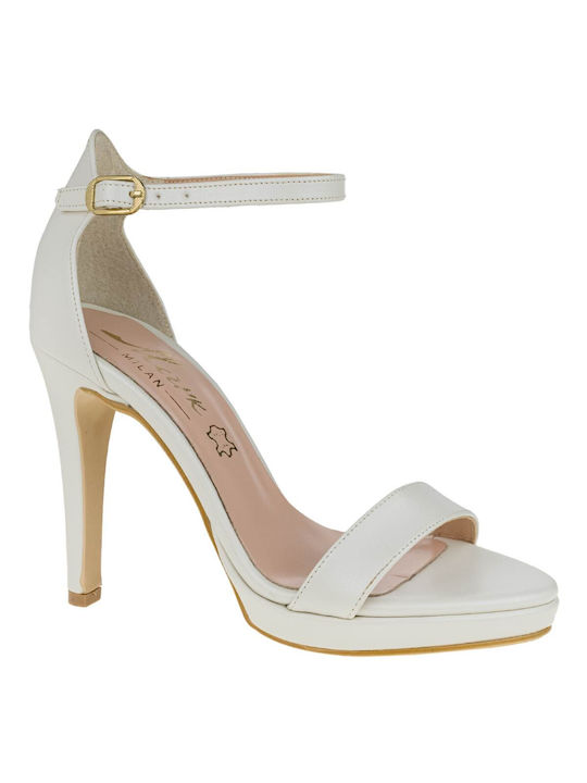 Mark Milan Women's Sandals White with Thin High Heel