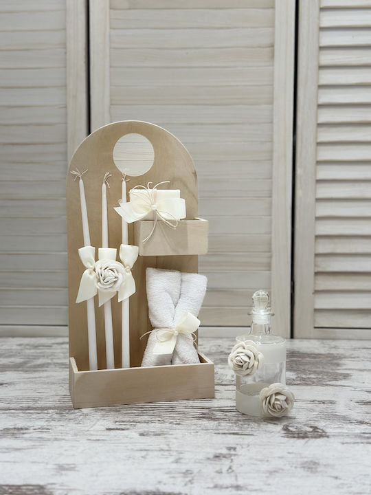 Carousel Complete Baptism Set for Girls with "Wreath Flowers Feathers" Theme - Tho-061 Suitcase, 15 Pieces