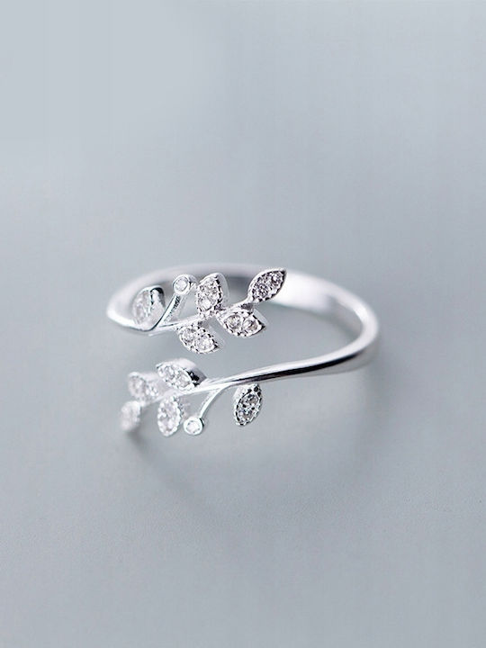Silver Ring Leaf Crystals Adjustable Casual Beautiful Metal Uni