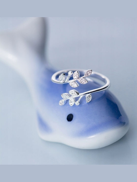 Silver Ring Leaf Crystals Adjustable Casual Beautiful Metal Uni