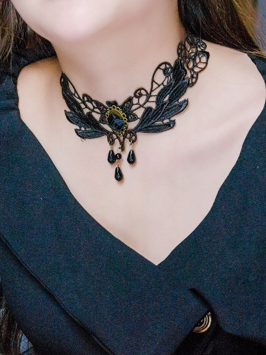 Lace Embroidered Black Choker Necklace Gothic Ch05