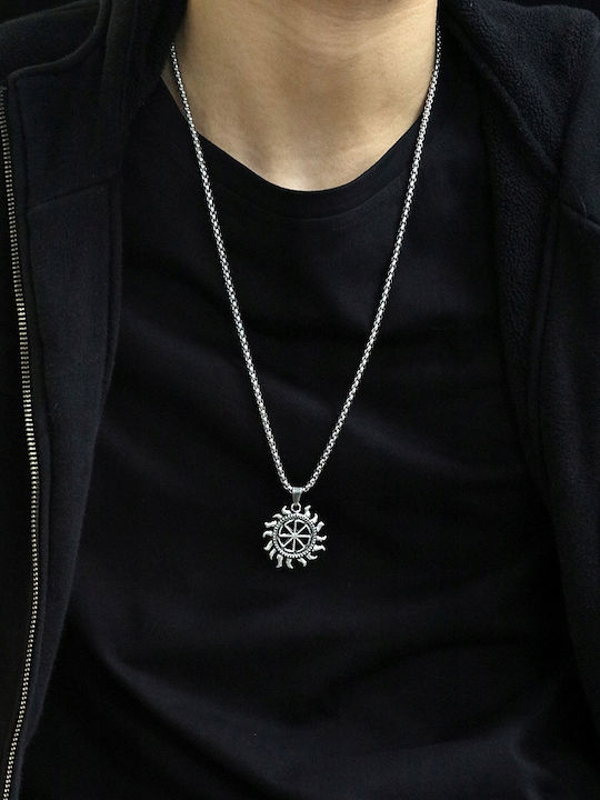 Necklace Silver Chain Steel Symbol Sun 377