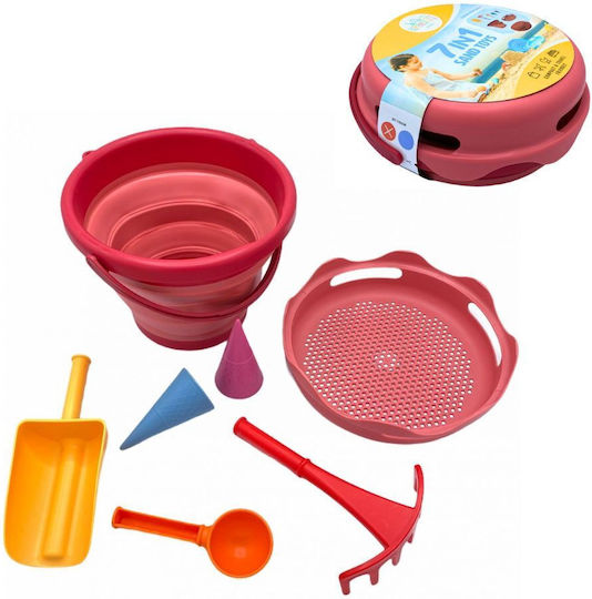 Compactoys Beach Bucket Set with Accessories made of Plastic Red 17.78cm 7pcs