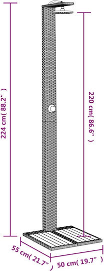 vidaXL Pool Shower Made of Natural Wood 224x55x50cm Gray