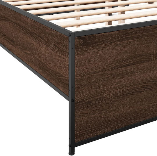 Suport Pat King Size Din Lemn Maro Cu Plăci Pentru Saltea 200x200cm