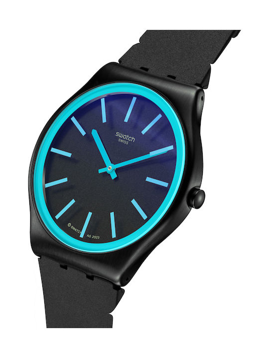 Swatch Obsidian Shimmer Ανδρικό Ρολόι Solar με Μαύρο Καουτσούκ Λουράκι