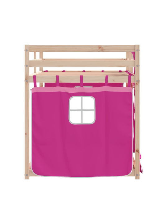 Pat pentru Copii Loft Bed Single Roz pentru Saltea 80x200cm