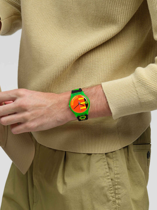 Swatch Neon Rider Ανδρικό Ρολόι 41mm Μπαταρίας με Μαύρο Καουτσούκ Λουράκι