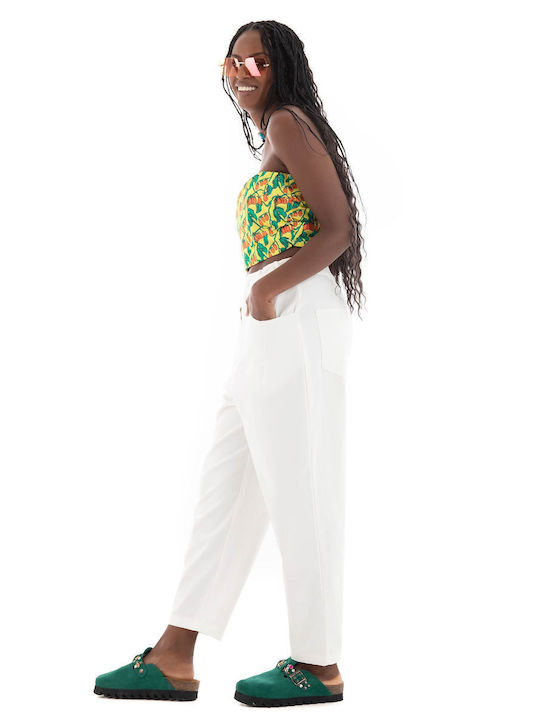 Black & Black Women's Fabric Trousers White