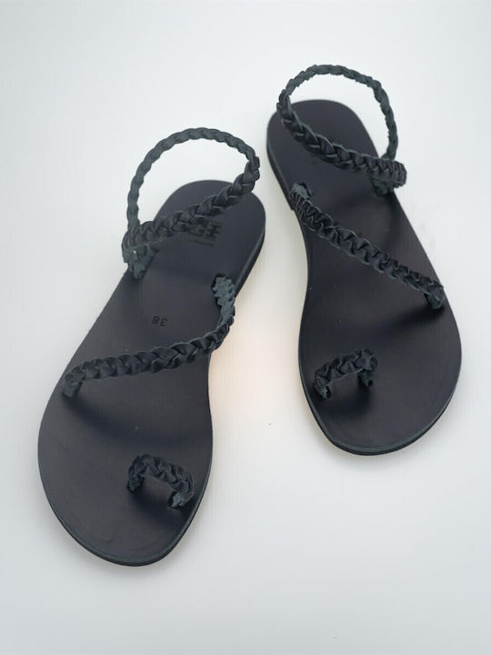 XX Leather Women's Flat Sandals in Black Color