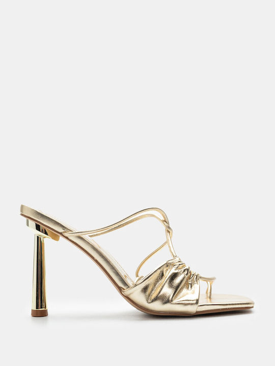 Luigi Leder Mules mit Absatz in Gold Farbe