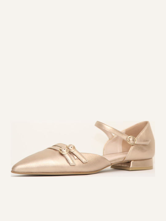 Lederne Damen Ballerinas Spitz zulaufend in Gold Farbe