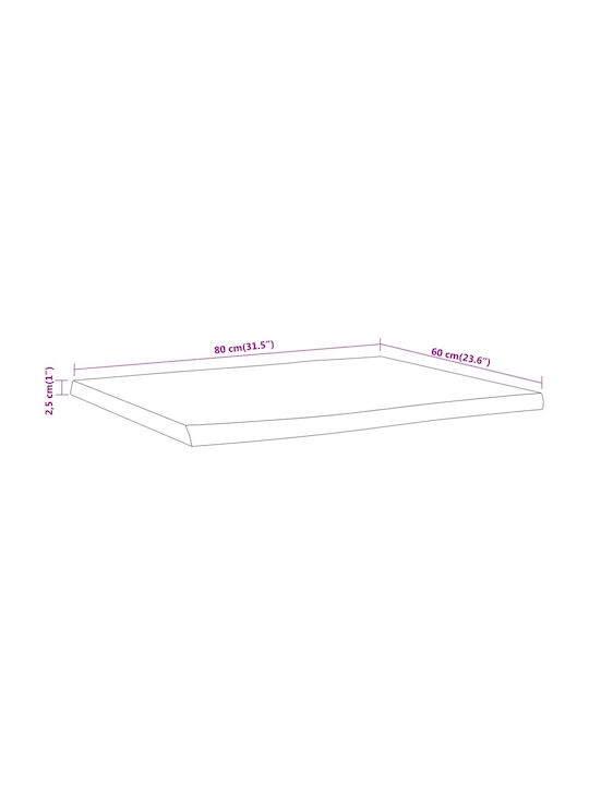 vidaXL Правоъгълена Повърхност на масата Масивно дърво Acacia 80x60x2.5см 370620 1бр