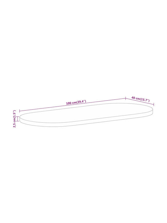 vidaXL Oval Table Surface made of Solid Wood Mango 100x40x2.5cm 370104 1pcs