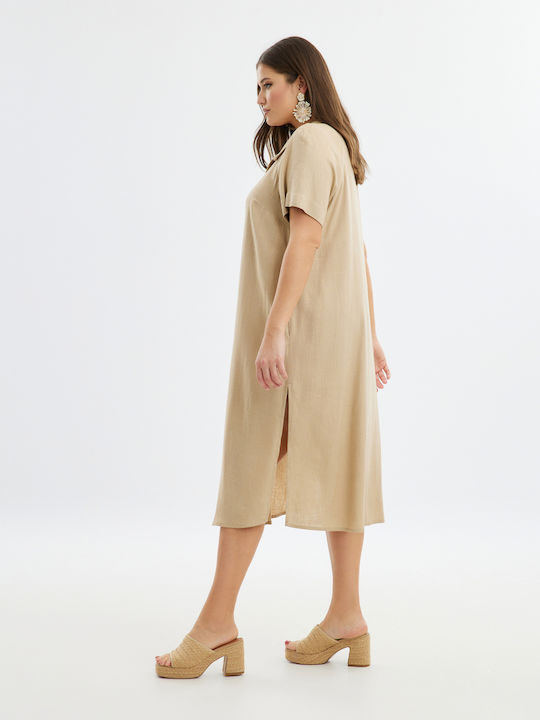 Mat Fashion Shirt Dress Dress Beige