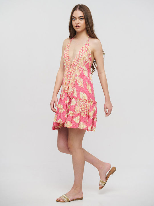 Ble Resort Collection Mini Φόρεμα με Βολάν Ροζ