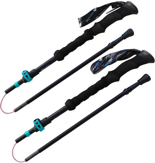 AlpinPro Pair of Compact Carbon Fiber Fast Lock Trekking Poles with 4 Sections Fellow 14 Black 200gr