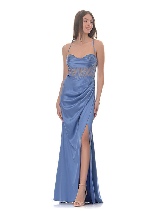 Farmaki Maxi Rochie Satin Indigo