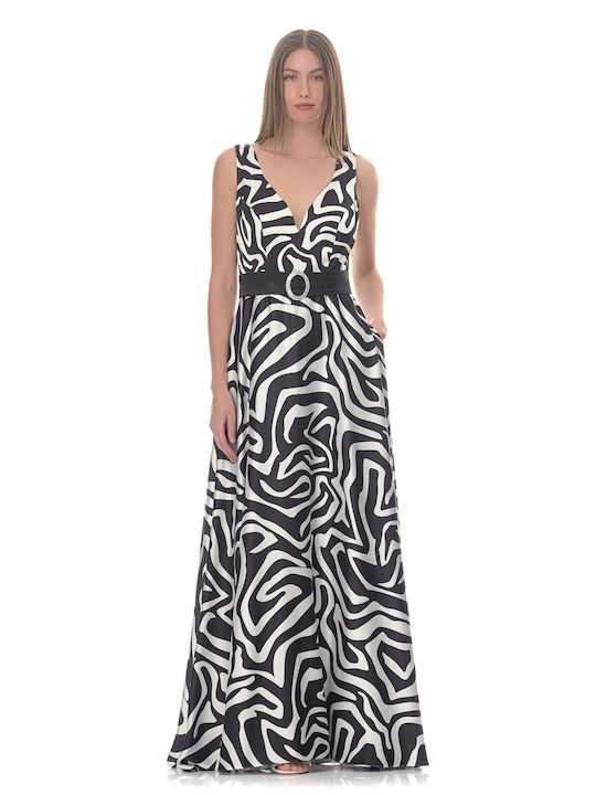 Farmaki Maxi Dress Satin Black-White