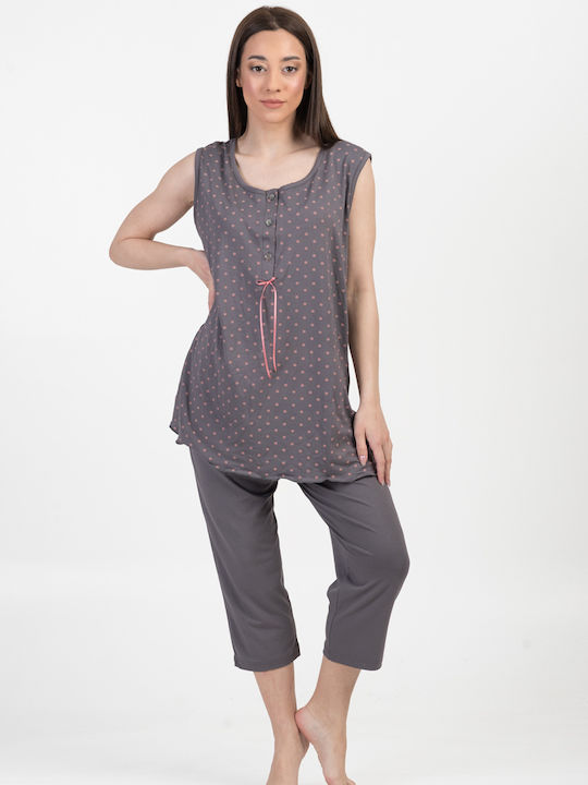 Cherry Summer Women's Pyjama Set Cotton Gray