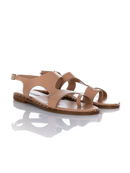 Sofia Manta Leather Women's Flat Sandals in Brown Color