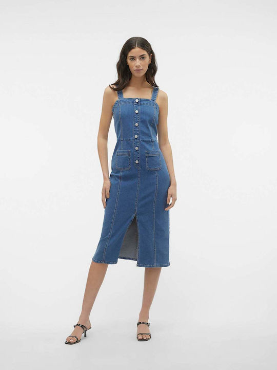 Saila Summer Midi Denim Dress with Tearing Denim