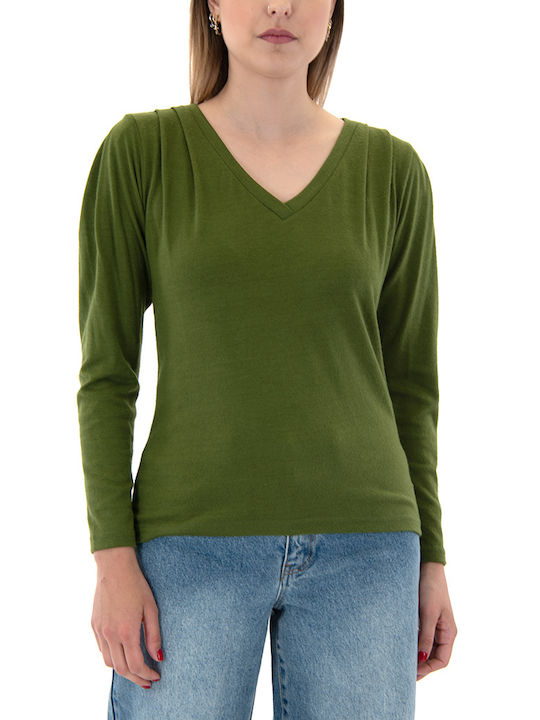 Moutaki Women's Long Sleeve Sweater with V Neckline Green