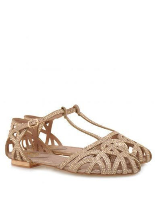 Exe Damen Flache Sandalen in Gold Farbe