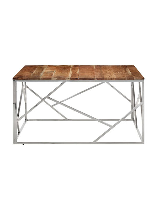 Square Central Coffee Table Made of Solid Wood Silver M100xL100xH50cm
