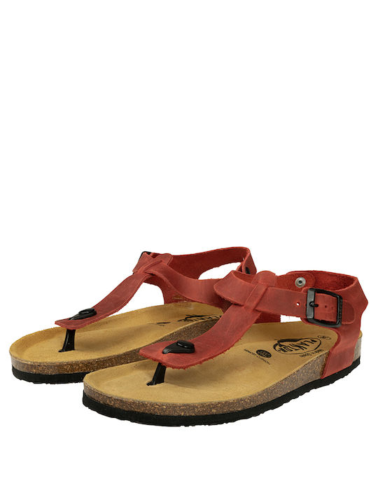 Plakton Bali Apure Leder Damen Flache Sandalen Anatomisch in Rot Farbe