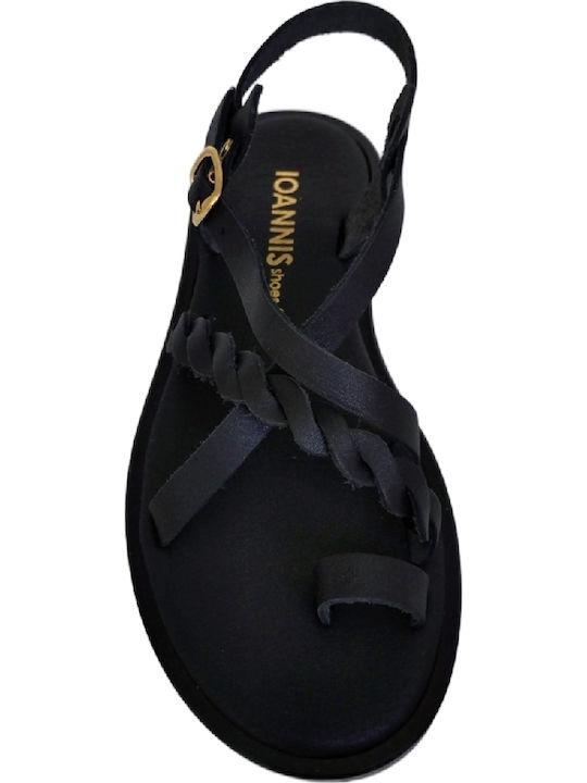 Leder Flache Sandalen für Damen in Schwarz Farbe