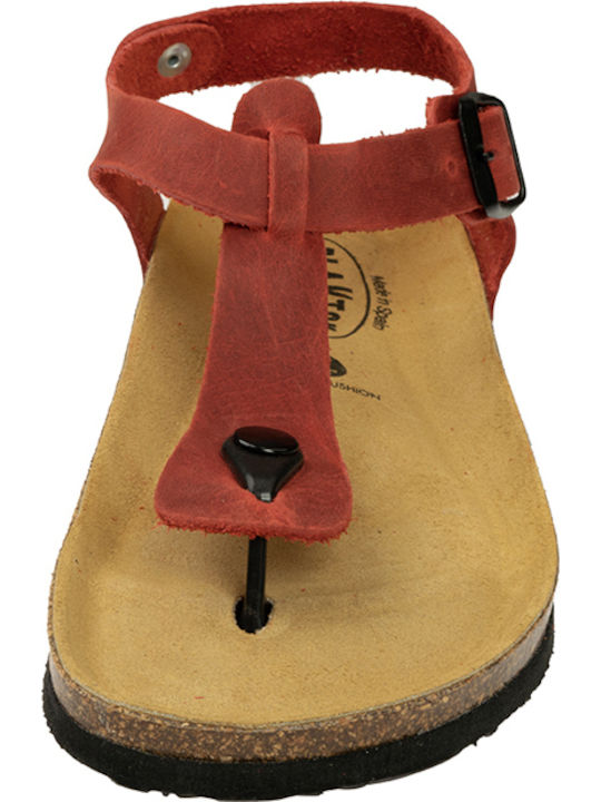 Bali Leather Women's Flat Sandals Anatomic with Strap in Red Color