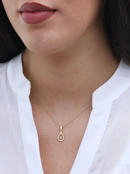 Tropfenförmiger Zirkonia-Anhänger 14K Gold P-71378 Gelbgold K14