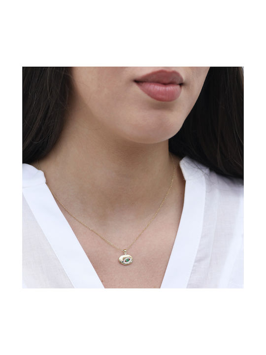 Green Eye Pendant with White Zircon Gold K9 P-71444 Yellow Gold K9