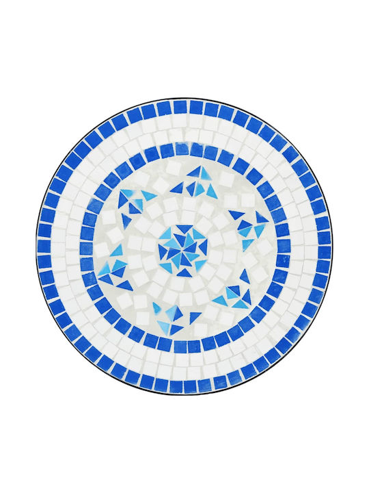 Outdoor Dinner Free Standing Table with Ceramic Surface and Metal Frame Blue/white 50x50x70cm
