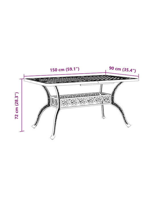Tisch Stabil Bronze 150x90x72cm