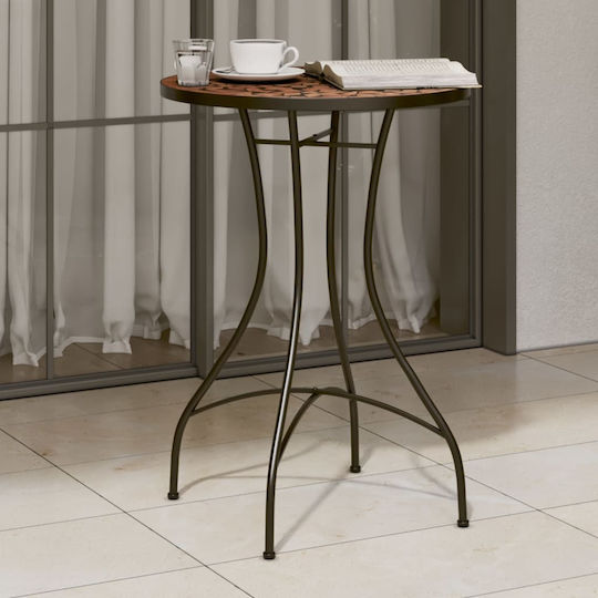 Outdoor Dinner Free Standing Table with Ceramic Surface and Metal Frame Terracotta 50x50x70cm