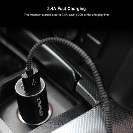 Car Charger Fast Charging with 2xUSB-A Ports and Micro-USB / Lightning Cable Black Color