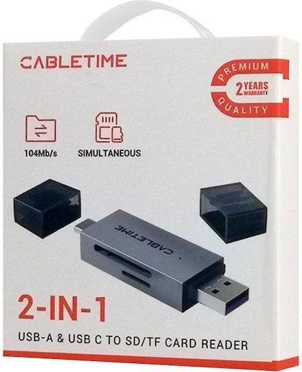 Cabletime Card Reader USB 3.0 Type-C για SD/microSD Γκρι