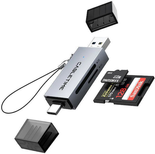 Cabletime Card Reader USB 3.0 Type-C για SD/microSD Γκρι
