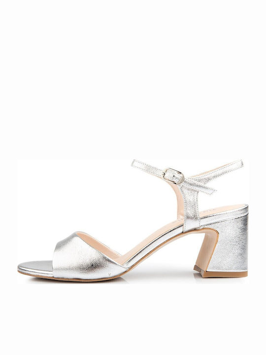Leder Damen Sandalen in Silber Farbe