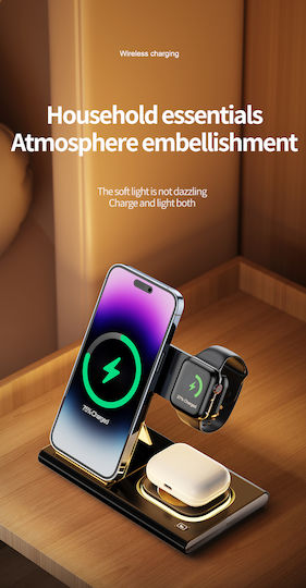Fujia Ασύρματος Φορτιστής (Qi Pad) 15W Μαύρος (T-A80 4 σε 1)