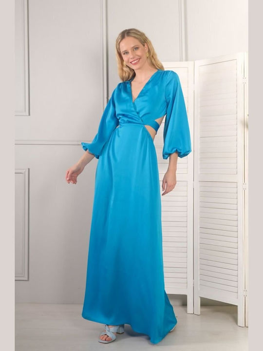 On Line Maxi Dress Satin Turquoise