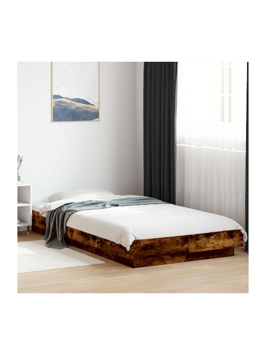 Single Wooden Brown Bed Base with Slats for Mattress 100x200cm