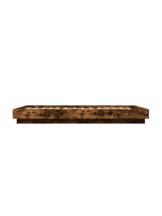 Single Wooden Brown Bed Base with Slats for Mattress 100x200cm