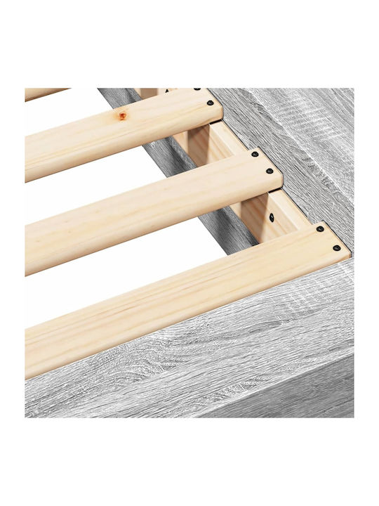 Double Wooden Gray Bed Base with Slats for Mattress 160x200cm