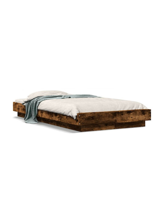 Single Wooden Brown Bed Base with Slats for Mattress 100x200cm