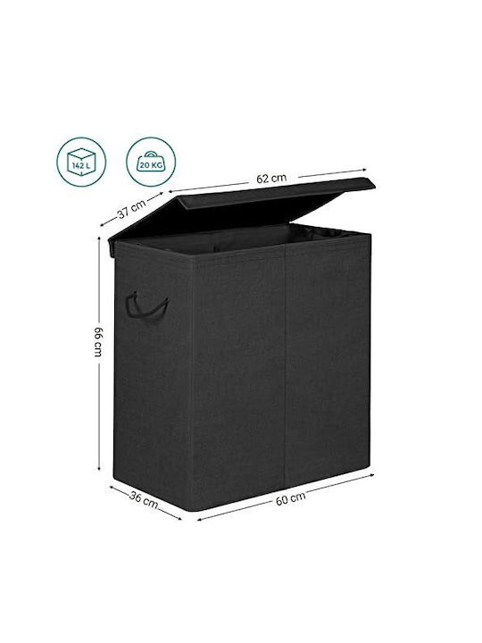 Songmics Καλάθι Απλύτων Υφασμάτινο με Καπάκι 60x36x66cm Μαύρο
